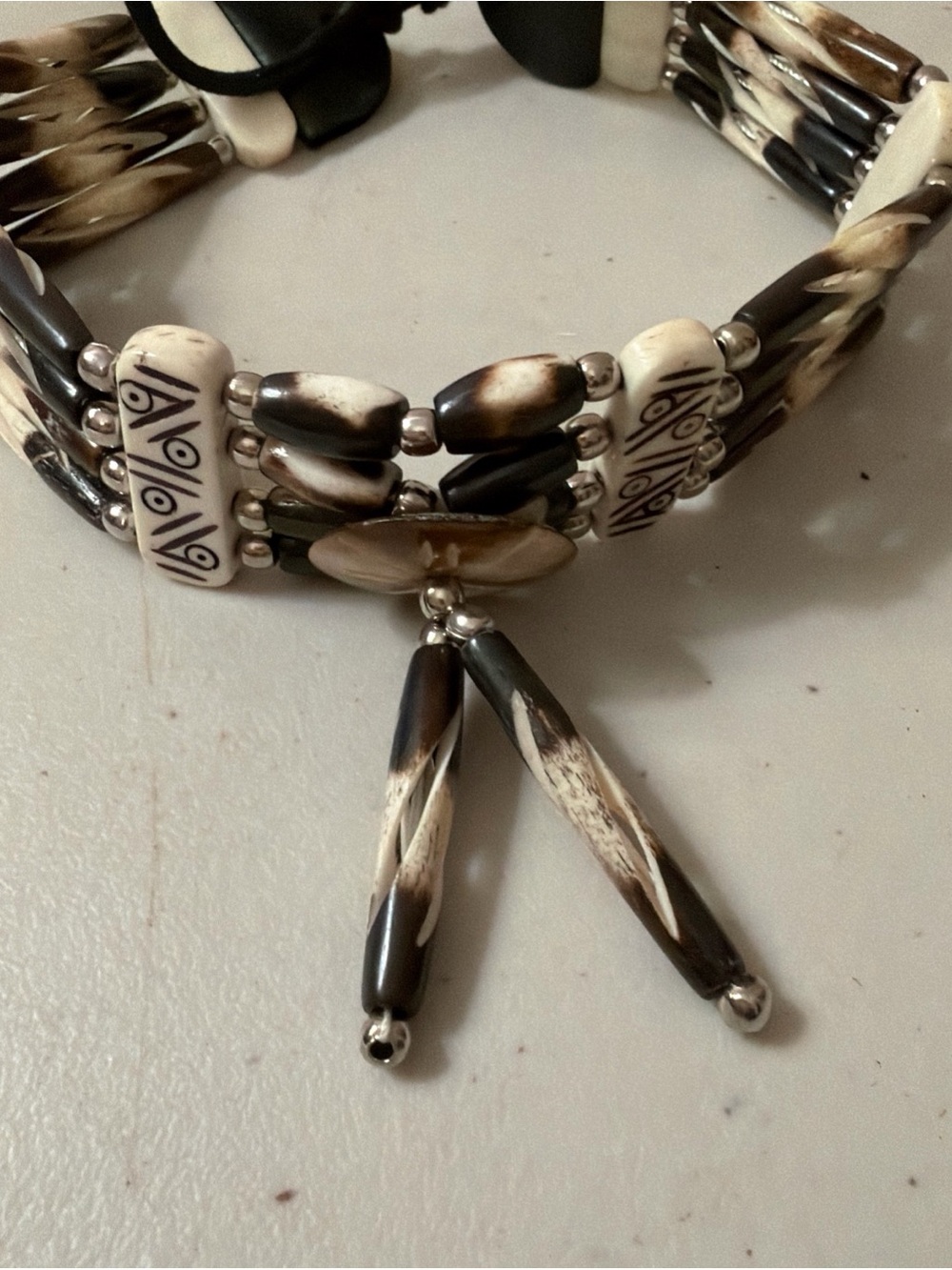 Boho Multi-Strand Brown and Cream Beaded Choker Necklace
